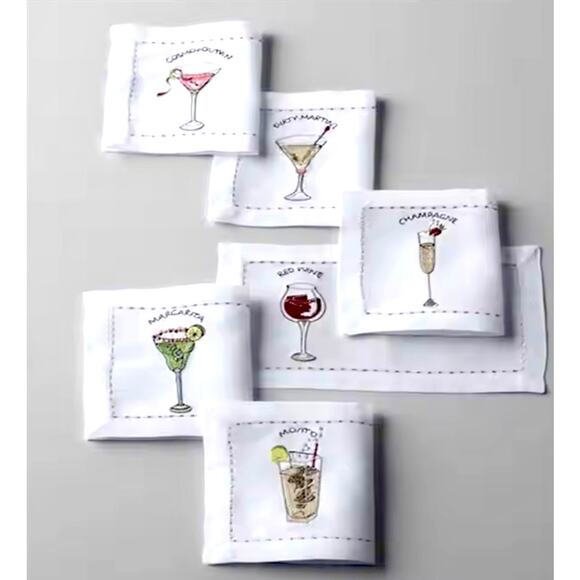 KIM SEYBERT DRINKS COCKTAIL NAPKIN SET OF 6 IN GOFT BOX $90 - Picture 1 of 3